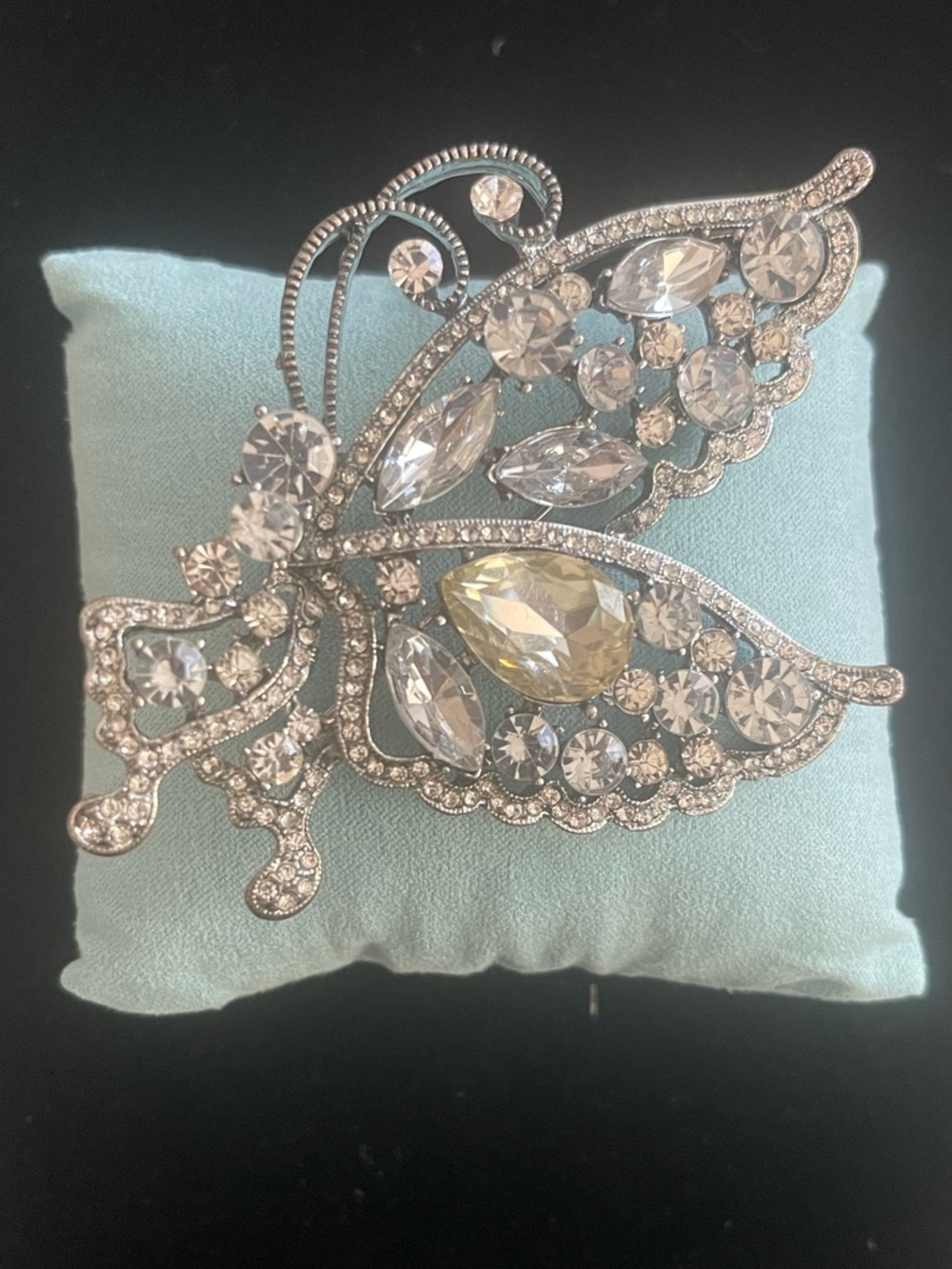 Crystal Butterfly Brooch Pin - Silver with Clear and Champagne Stones